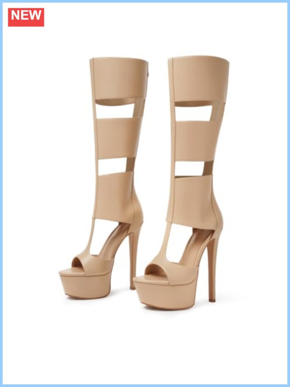 Gladiator Open Toe Platform Knee High Heels Zip Faux Leather Sandals